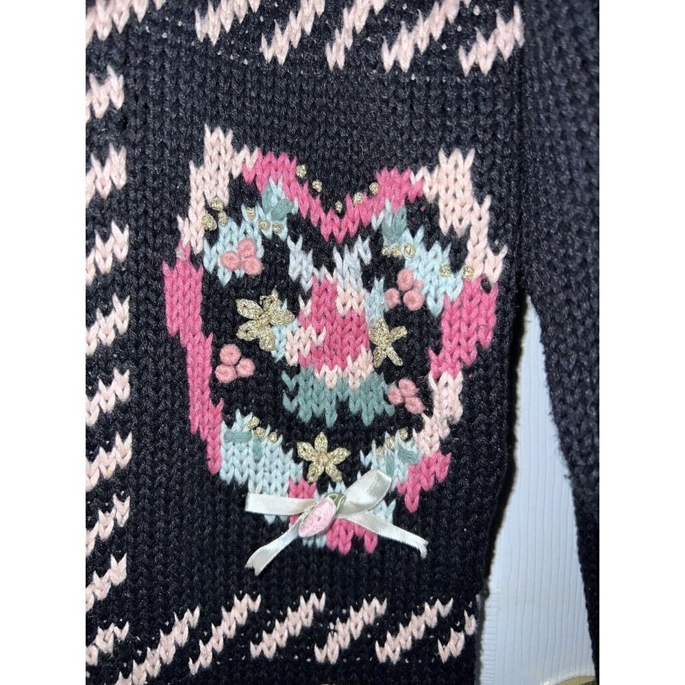 Vintage 90s Katie Lee Heart COTTAGECORE Knitted Tunic Sweater Embellished - Picture 7 of 12